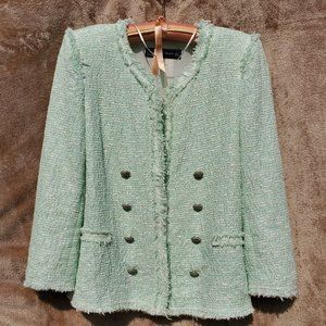 Zara mint green tweed blazer jacket